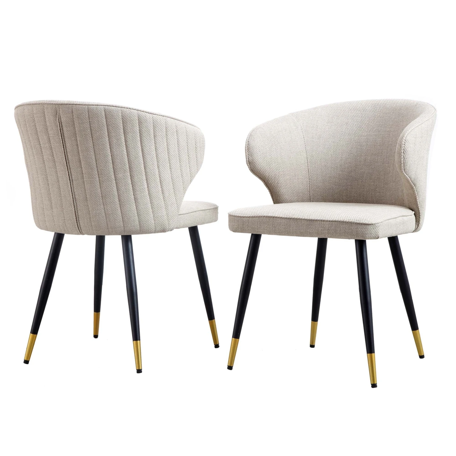 Langham Set Of 2 Oatmeal Woven Fabric Carver Dining Chairs With Fluted Back 5 Langham Set Of 2 Oatmeal Woven Fabric Carver Dining Chairs With Fluted Back - Image 3