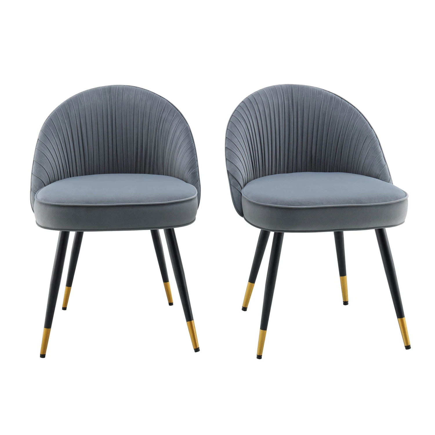 Miyae Set Of 2 Pleated Light Grey Velvet Upholstered Dining Chairs 4 Miyae Set Of 2 Pleated Light Grey Velvet Upholstered Dining Chairs - Image 2