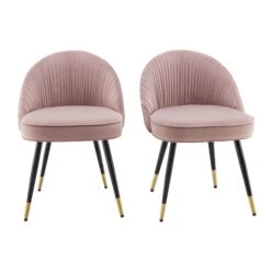 Miyae Set Of 2 Pleated Pale Pink Velvet Upholstered Dining Chairs -Entreprise Cc Shop DCH 2144 PINK VEL 2P WB1