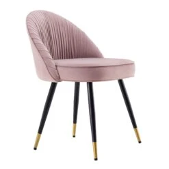 Miyae Set Of 2 Pleated Pale Pink Velvet Upholstered Dining Chairs -Entreprise Cc Shop DCH 2144 PINK VEL 2P WB3
