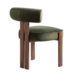 Ophelia Moss Green Velvet Dining Chair -Entreprise Cc Shop DCH 2187 MOSS VEL WALN WB4