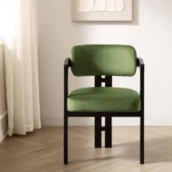 Stanford Curved Oak Frame Upholstered Chair, Moss Green Velvet Black Frame -Entreprise Cc Shop DCH 727 GREEN VEL main