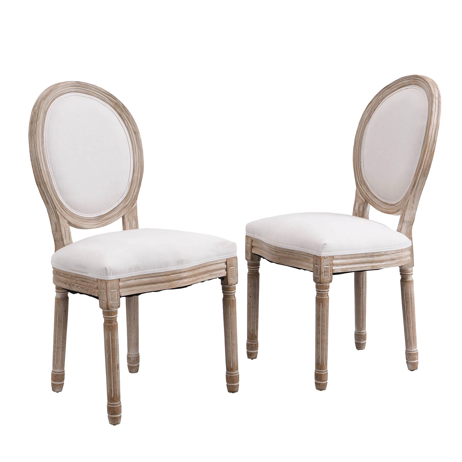 Lainston Set Of 2 Classic Limewashed Wooden Dining Chairs, Beige 4 Lainston Set Of 2 Classic Limewashed Wooden Dining Chairs, Beige - Image 2
