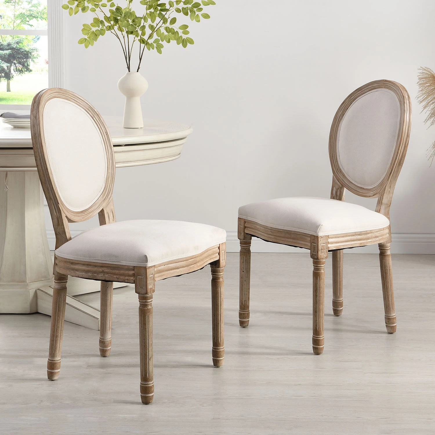 Lainston Set Of 2 Classic Limewashed Wooden Dining Chairs, Beige 3 Lainston Set Of 2 Classic Limewashed Wooden Dining Chairs, Beige