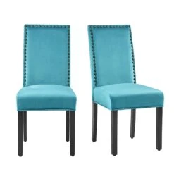 Maidwell Set Of 2 Air Blue Velvet Dining Chairs -Entreprise Cc Shop DCH LW8116 ABLUEVEL 2P whitebackground
