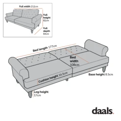 Hanney 3-Seater Chesterfield Sofabed In Grey Velvet -Entreprise Cc Shop Dimensional Drawings AUGUST 2022 AYSF 011BED