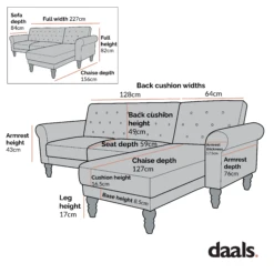 Hanney Chesterfield Chaise Sofabed In Grey Velvet 27 Hanney Chesterfield Chaise Sofabed In Grey Velvet -Entreprise Cc Shop Dimensional Drawings AYSF 012