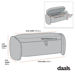 Loha Grey Teddy Boucle 129cm Large Storage Ottoman Bench -Entreprise Cc Shop Dimensional Drawings Mar 2023 OTTO 271