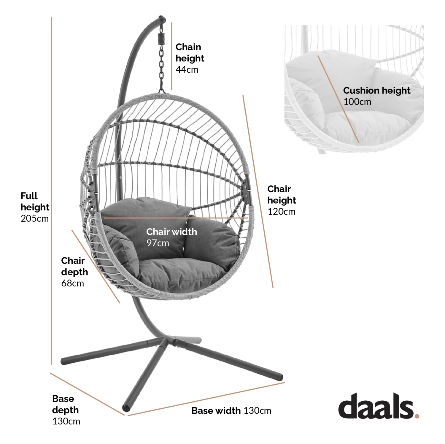 Harrington Rattan + Rope Indoor Outdoor SINGLE Hanging Chair 5 Harrington Rattan + Rope Indoor Outdoor SINGLE Hanging Chair - Image 3