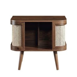 Izzy Curved Rattan Bedside Table, Walnut -Entreprise Cc Shop FT BST 04 WALN WB1