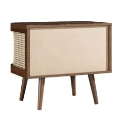 Izzy Curved Rattan Bedside Table, Walnut -Entreprise Cc Shop FT BST 04 WALN WB5