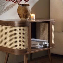 Izzy Curved Rattan Bedside Table, Walnut -Entreprise Cc Shop FT BST 04 WALN scene2
