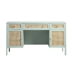 Frances Woven Rattan 3-Drawer Desk, Mint -Entreprise Cc Shop FT DESK 02 SAGE WB1