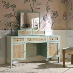 Frances Woven Rattan 3-Drawer Desk, Mint -Entreprise Cc Shop FT DESK 02 SAGE scene3