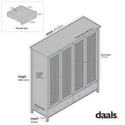 Frances Rattan 4-Door Wardrobe With 2 Drawers, Natural 17 Frances Rattan 4-Door Wardrobe With 2 Drawers, Natural -Entreprise Cc Shop FT WARD 04