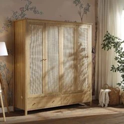 Frances Rattan 4-Door Wardrobe With 2 Drawers, Natural 15 Frances Rattan 4-Door Wardrobe With 2 Drawers, Natural -Entreprise Cc Shop FT WARD 04 NAT scene2