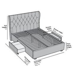 Weston Buttoned Wing Back Upholstered 2-Drawer Storage Bed (Grey Fabric) -Entreprise Cc Shop Furniture Dimensions 3 JAH 03
