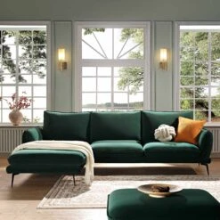 Obriel Forest Green Velvet Sofa, Grande Chaise Sofa Left Hand -Entreprise Cc Shop GCSF 2400 PINE VEL LEFT scene2