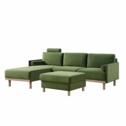 Timber Fern Green Velvet Sofa, Large 3-Seater Chaise Sofa Left Hand -Entreprise Cc Shop GCSF 2402 MOSS VEL LEFT WB2
