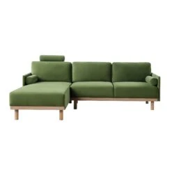 Timber Fern Green Velvet Sofa, Large 3-Seater Chaise Sofa Left Hand -Entreprise Cc Shop GCSF 2402 MOSS VEL LEFT WB3