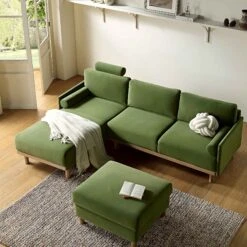 Timber Fern Green Velvet Sofa, Large 3-Seater Chaise Sofa Left Hand -Entreprise Cc Shop GCSF 2402 MOSS VEL LEFT scene1