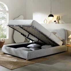 Egerie Curved Headboard Mist Grey Boucle Ottoman Storage Bed -Entreprise Cc Shop JAH 011 GREY BOUCLE scene2