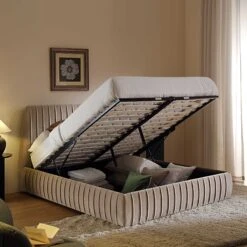 Helia Pleated Ottoman Storage Bed, Taupe Velvet -Entreprise Cc Shop JAH 012 MINK VEL scene2