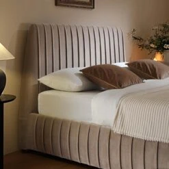 Helia Pleated Ottoman Storage Bed, Taupe Velvet -Entreprise Cc Shop JAH 012 MINK VEL scene3