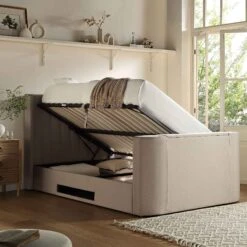 Wilton Warm Stone Fabric Ottoman TV Bed -Entreprise Cc Shop JAH 015 SAND FAB scene2