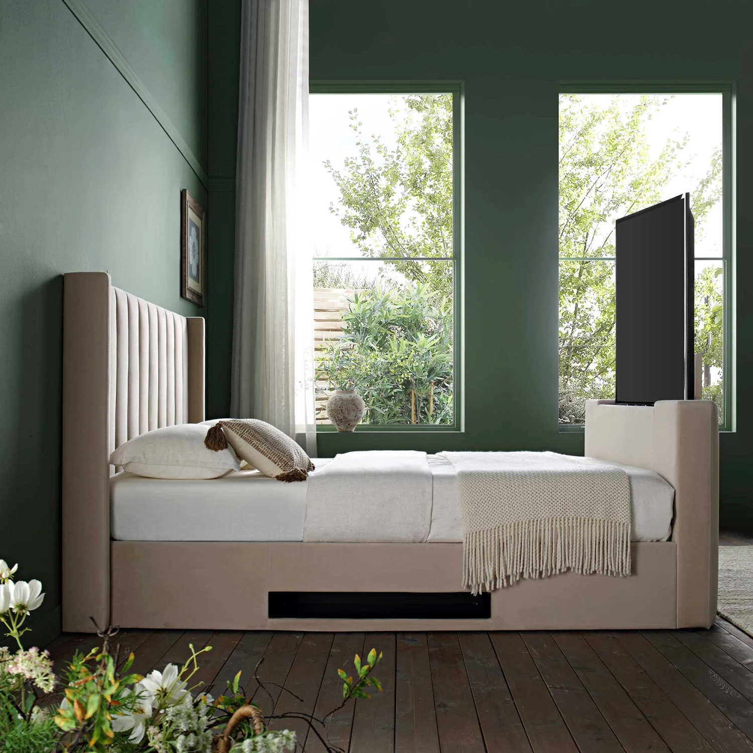 Wilton Champagne Velvet Ottoman TV Bed 3 Wilton Champagne Velvet Ottoman TV Bed - Image 2