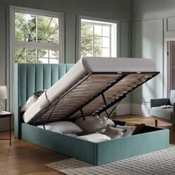 Wilton Seafoam Blue Velvet Ottoman Storage Bed -Entreprise Cc Shop JAH 017 BLUE VEL scene2