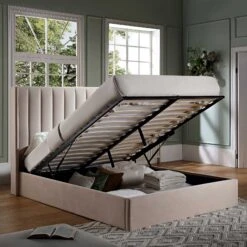 Wilton Champagne Velvet Ottoman Storage Bed -Entreprise Cc Shop JAH 017 STONE VEL scene1