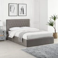 Hartwell Upholstered Ottoman Storage Bed With Nailhead Trim Headboard (Grey Velvet)