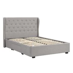 Weston Buttoned Wing Back Upholstered 2-Drawer Storage Bed (Grey Fabric) -Entreprise Cc Shop JAH 03 GREYFAB 2