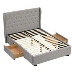 Weston Buttoned Wing Back Upholstered 2-Drawer Storage Bed (Grey Fabric) -Entreprise Cc Shop JAH 03 GREYFAB 4