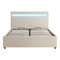 Pimlico End Opening Ottoman Storage Bed Frame With Muti-colour LED Headboard (Beige Fabric) -Entreprise Cc Shop JAH 05 BEIGEFAB WB1