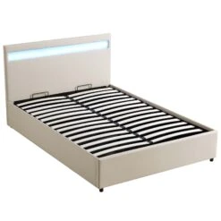 Pimlico End Opening Ottoman Storage Bed Frame With Muti-colour LED Headboard (Beige Fabric) -Entreprise Cc Shop JAH 05 BEIGEFAB WB2