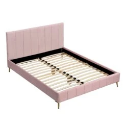 Sylvie Velvet Upholstered Bed Frame With Golden Chrome Legs, Pink Velvet 14 Sylvie Velvet Upholstered Bed Frame With Golden Chrome Legs, Pink Velvet -Entreprise Cc Shop JAH 06 PINKVEL 2