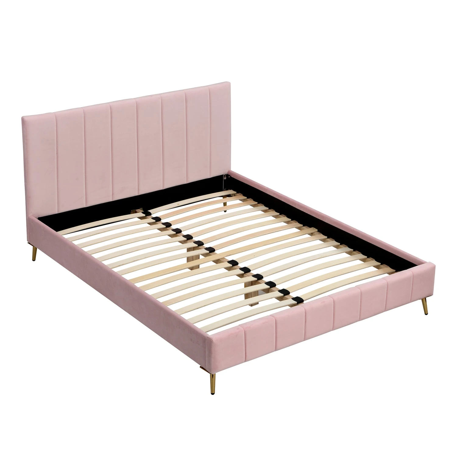 Sylvie Velvet Upholstered Bed Frame With Golden Chrome Legs, Pink Velvet 5 Sylvie Velvet Upholstered Bed Frame With Golden Chrome Legs, Pink Velvet - Image 3