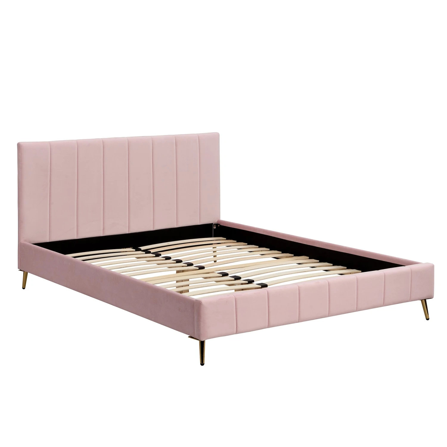 Sylvie Velvet Upholstered Bed Frame With Golden Chrome Legs, Pink Velvet 6 Sylvie Velvet Upholstered Bed Frame With Golden Chrome Legs, Pink Velvet - Image 4