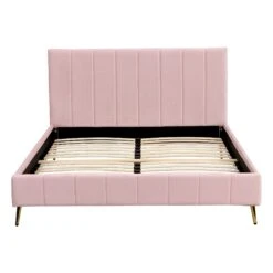 Sylvie Velvet Upholstered Bed Frame With Golden Chrome Legs, Pink Velvet 17 Sylvie Velvet Upholstered Bed Frame With Golden Chrome Legs, Pink Velvet -Entreprise Cc Shop JAH 06 PINKVEL 4
