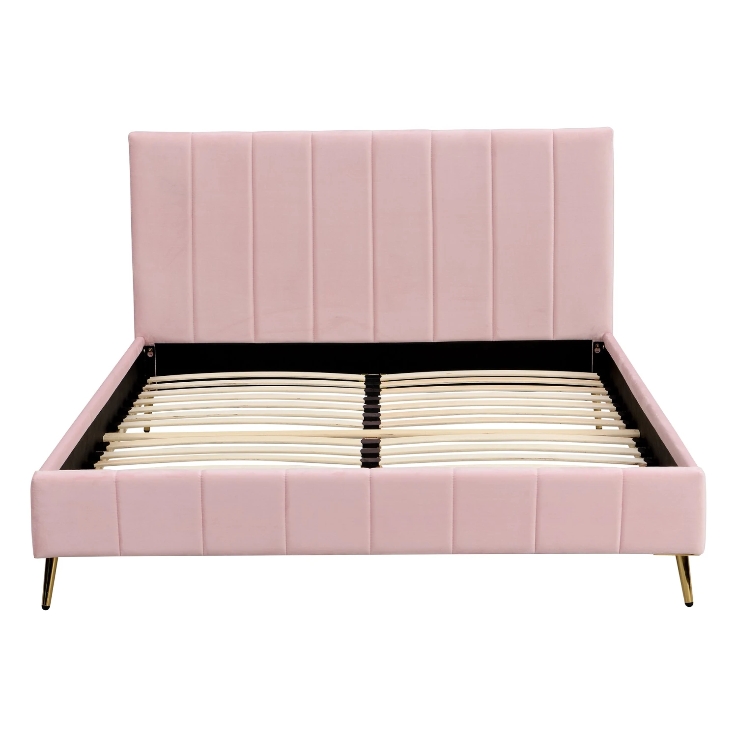 Sylvie Velvet Upholstered Bed Frame With Golden Chrome Legs, Pink Velvet 8 Sylvie Velvet Upholstered Bed Frame With Golden Chrome Legs, Pink Velvet - Image 6