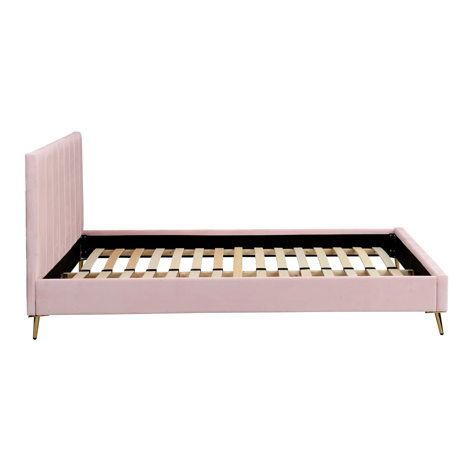 Sylvie Velvet Upholstered Bed Frame With Golden Chrome Legs, Pink Velvet 9 Sylvie Velvet Upholstered Bed Frame With Golden Chrome Legs, Pink Velvet - Image 7