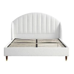 Eleanor White Boucle Upholstered Bed Frame With Domed Headboard -Entreprise Cc Shop JAH 08 ECRU BOU WB1