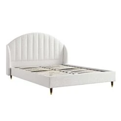 Eleanor White Boucle Upholstered Bed Frame With Domed Headboard -Entreprise Cc Shop JAH 08 ECRU BOU WB2
