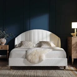 Eleanor White Boucle Upholstered Bed Frame With Domed Headboard -Entreprise Cc Shop JAH 08 ECRU BOU scene1