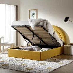 Archer Mustard Yellow Velvet Ottoman Storage Bed 17 Archer Mustard Yellow Velvet Ottoman Storage Bed -Entreprise Cc Shop JAH 09 MUSTVEL scene2
