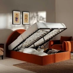 Archer Rust Velvet Ottoman Storage Bed -Entreprise Cc Shop JAH 09 RUSTVEL scene2