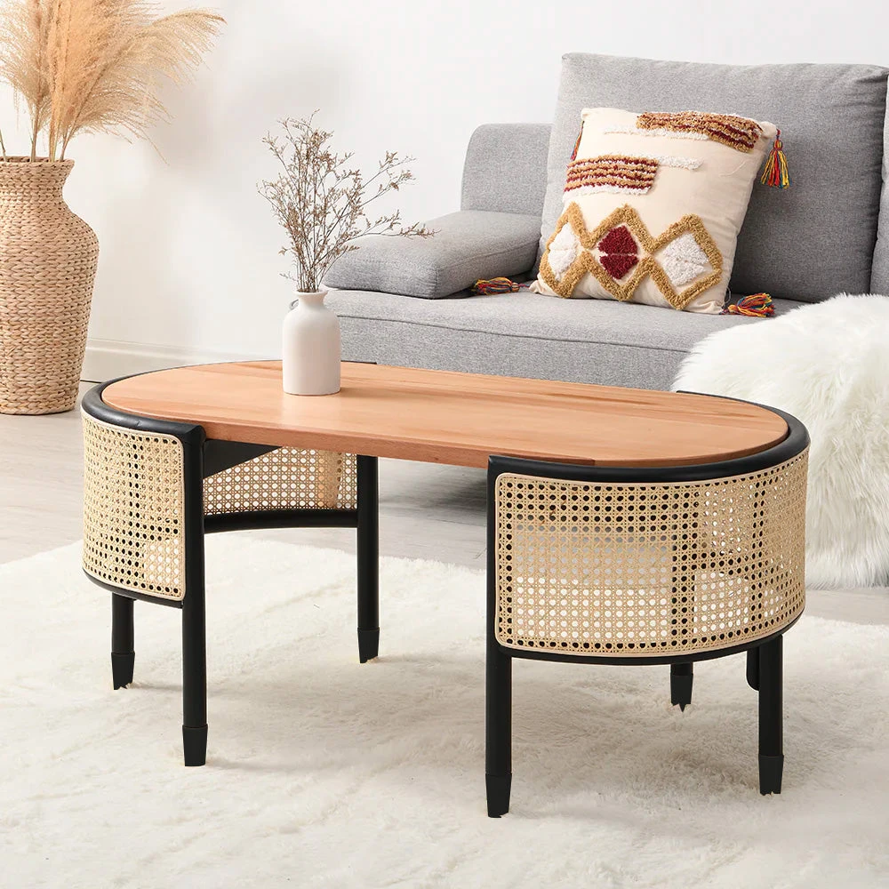 Jeanne Cane Rattan Solid Wood Oval Coffee Table 3 Jeanne Cane Rattan Solid Wood Oval Coffee Table