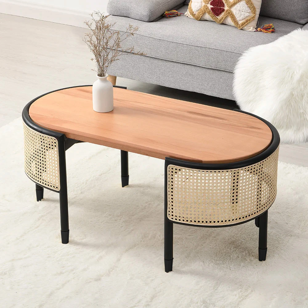 Jeanne Cane Rattan Solid Wood Oval Coffee Table 4 Jeanne Cane Rattan Solid Wood Oval Coffee Table - Image 2